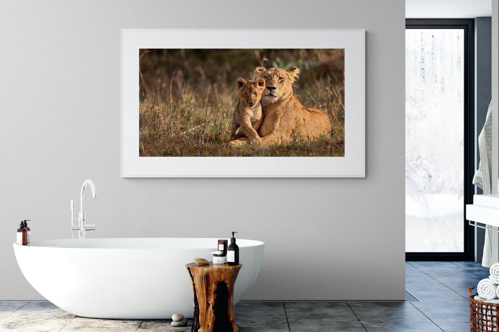 Lioness & Cub-Wall_Art-180 x 110cm-Framed Print-White-Pixalot