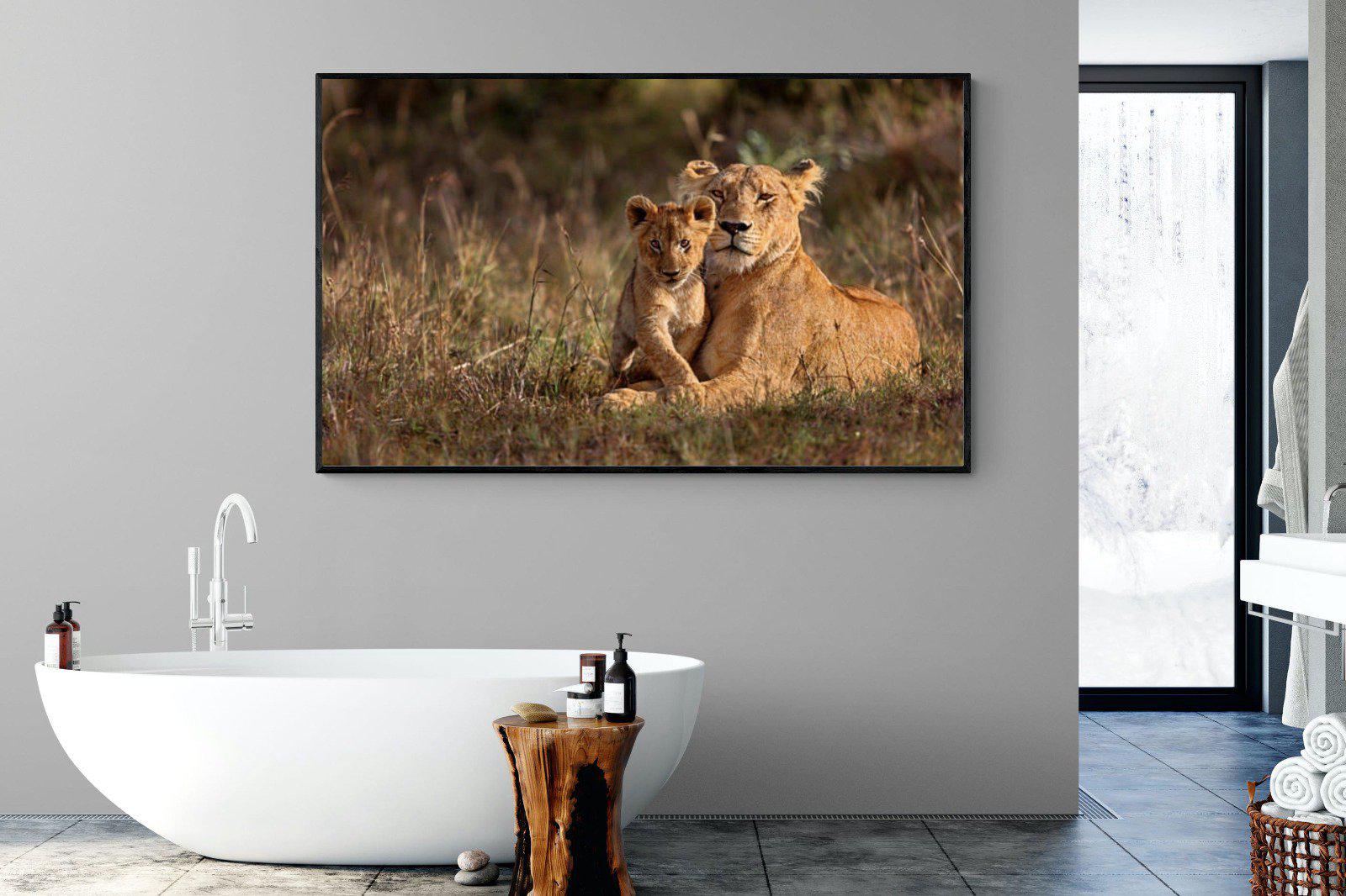 Lioness & Cub-Wall_Art-180 x 110cm-Mounted Canvas-Black-Pixalot