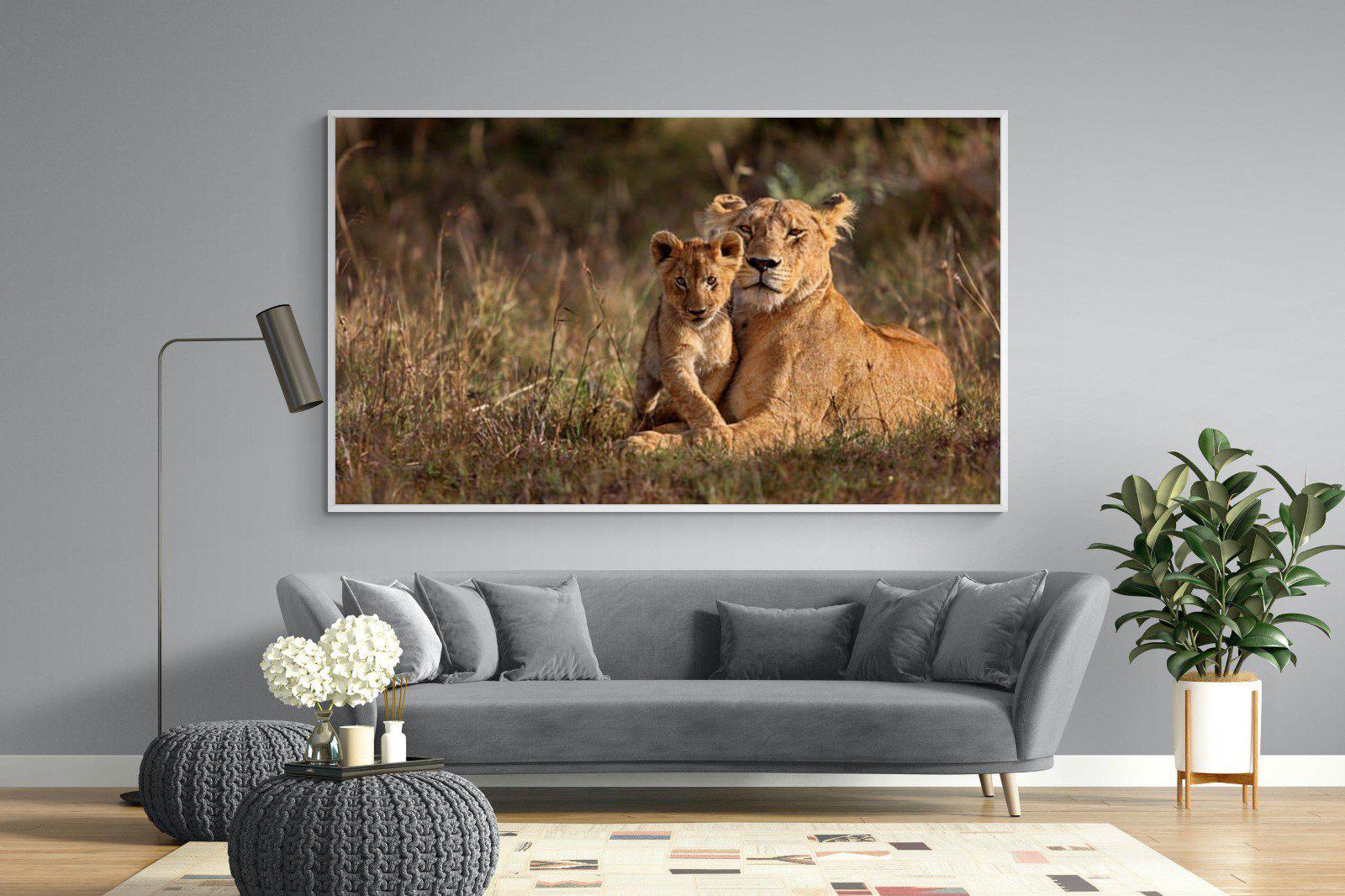 Lioness & Cub-Wall_Art-220 x 130cm-Mounted Canvas-White-Pixalot