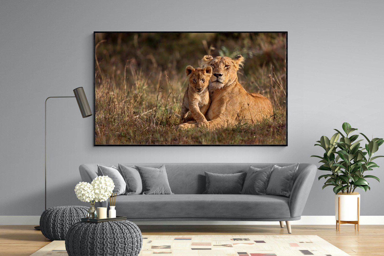 Lioness & Cub-Wall_Art-220 x 130cm-Mounted Canvas-Black-Pixalot