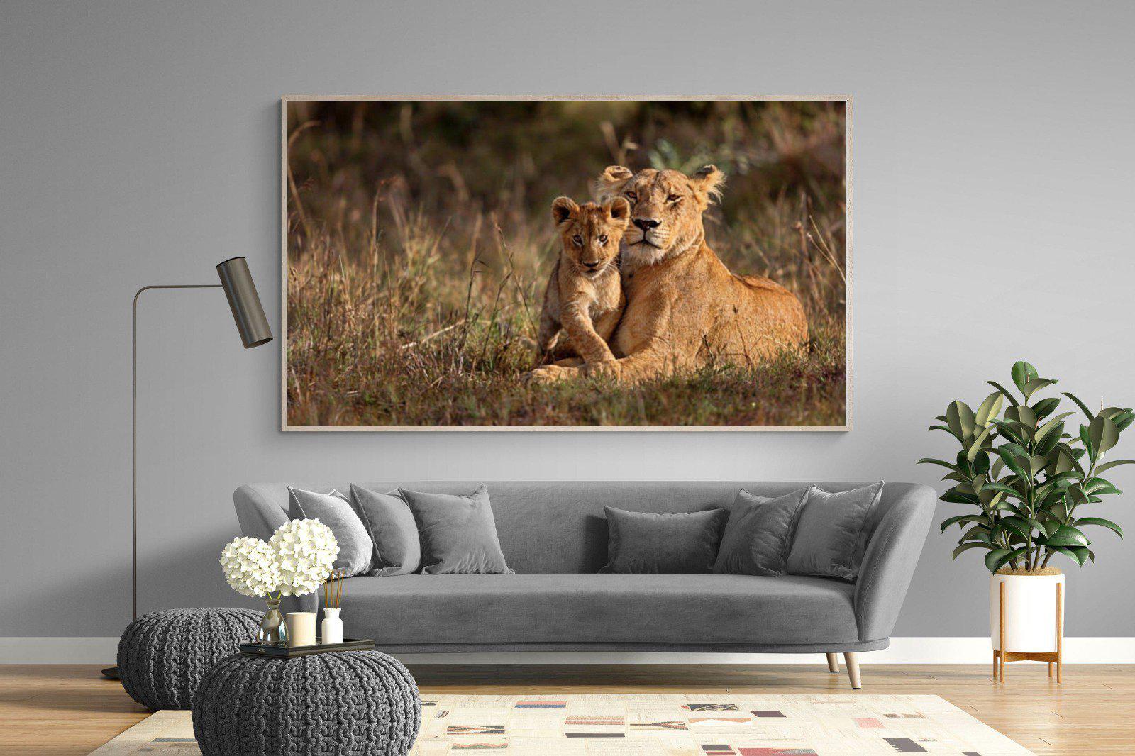 Lioness & Cub-Wall_Art-220 x 130cm-Mounted Canvas-Wood-Pixalot