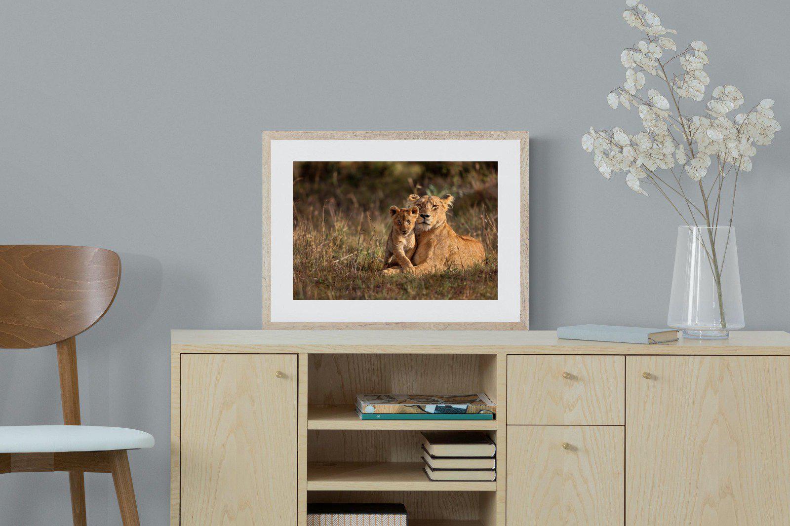 Lioness & Cub-Wall_Art-60 x 45cm-Framed Print-Wood-Pixalot