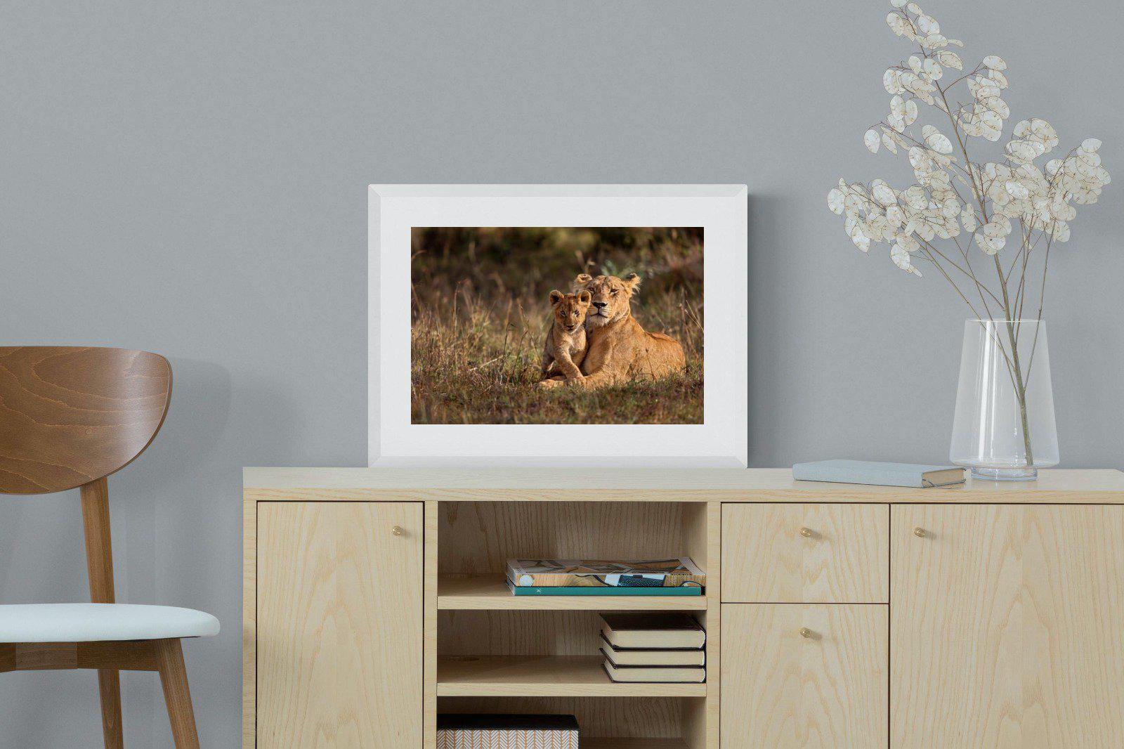 Lioness & Cub-Wall_Art-60 x 45cm-Framed Print-White-Pixalot