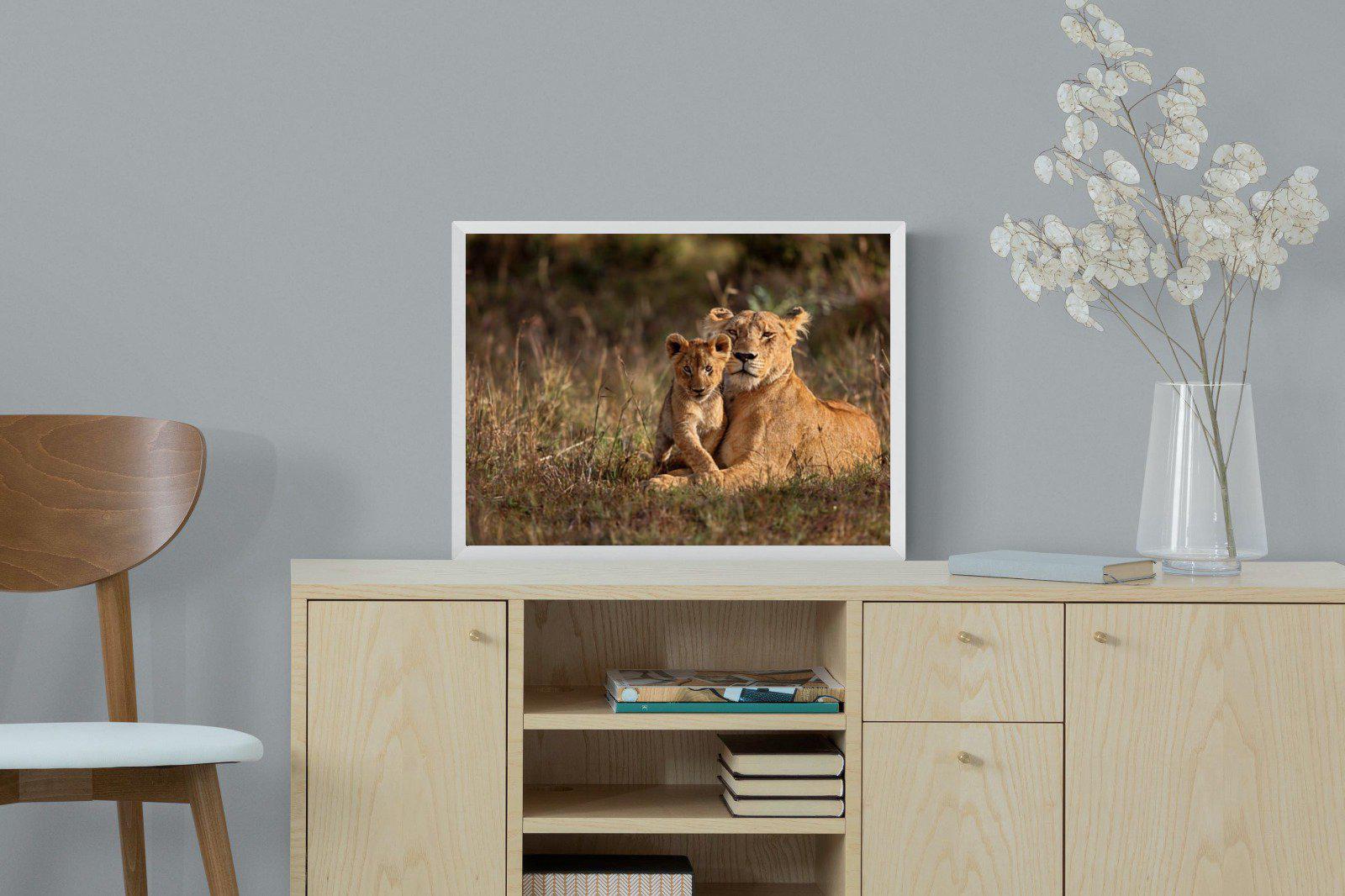 Lioness & Cub-Wall_Art-60 x 45cm-Mounted Canvas-White-Pixalot