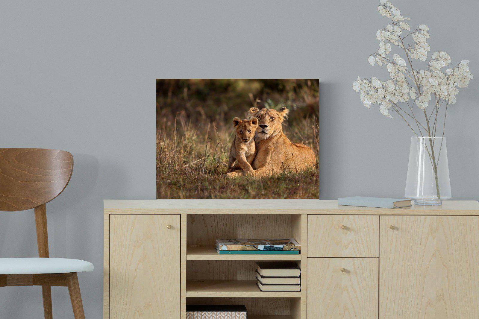 Lioness & Cub-Wall_Art-60 x 45cm-Mounted Canvas-No Frame-Pixalot