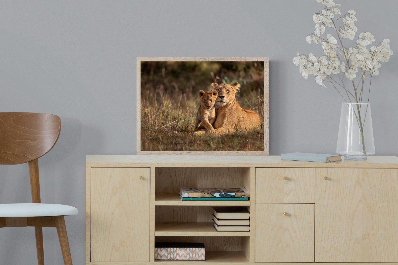 Lioness & Cub-Wall_Art-60 x 45cm-Mounted Canvas-Wood-Pixalot