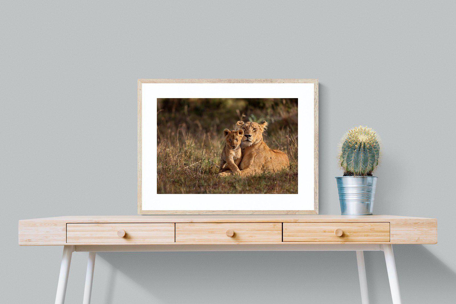 Lioness & Cub-Wall_Art-80 x 60cm-Framed Print-Wood-Pixalot