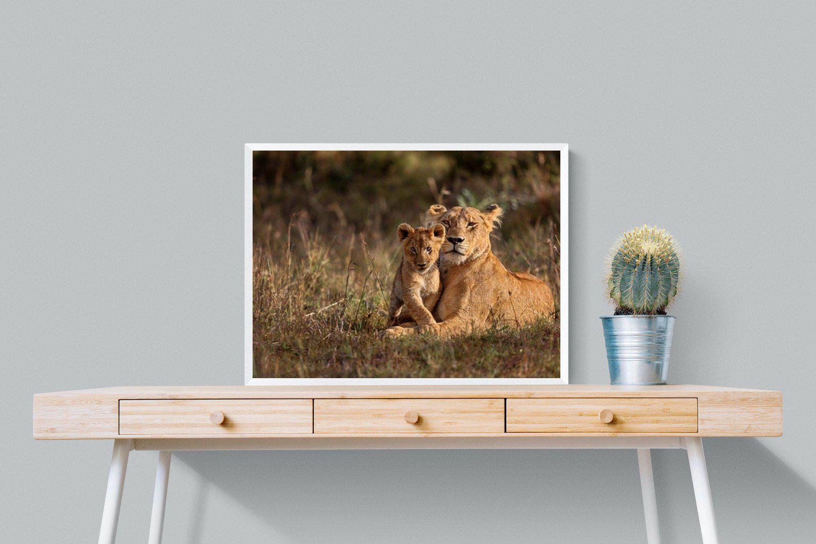 Lioness & Cub-Wall_Art-80 x 60cm-Mounted Canvas-White-Pixalot