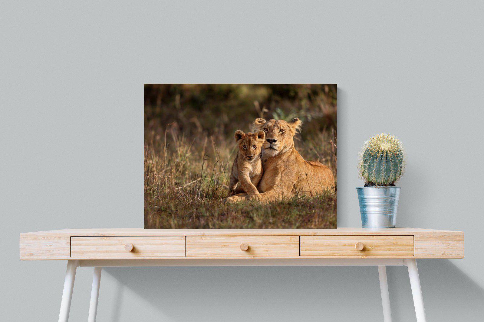 Lioness & Cub-Wall_Art-80 x 60cm-Mounted Canvas-No Frame-Pixalot