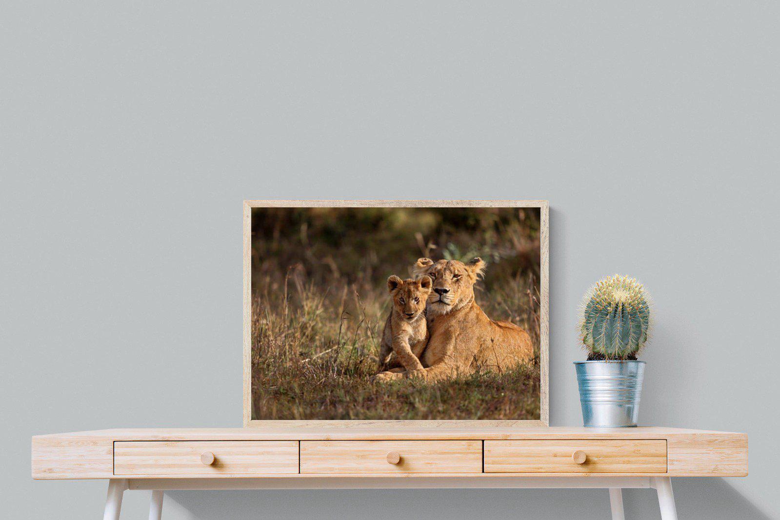Lioness & Cub-Wall_Art-80 x 60cm-Mounted Canvas-Wood-Pixalot