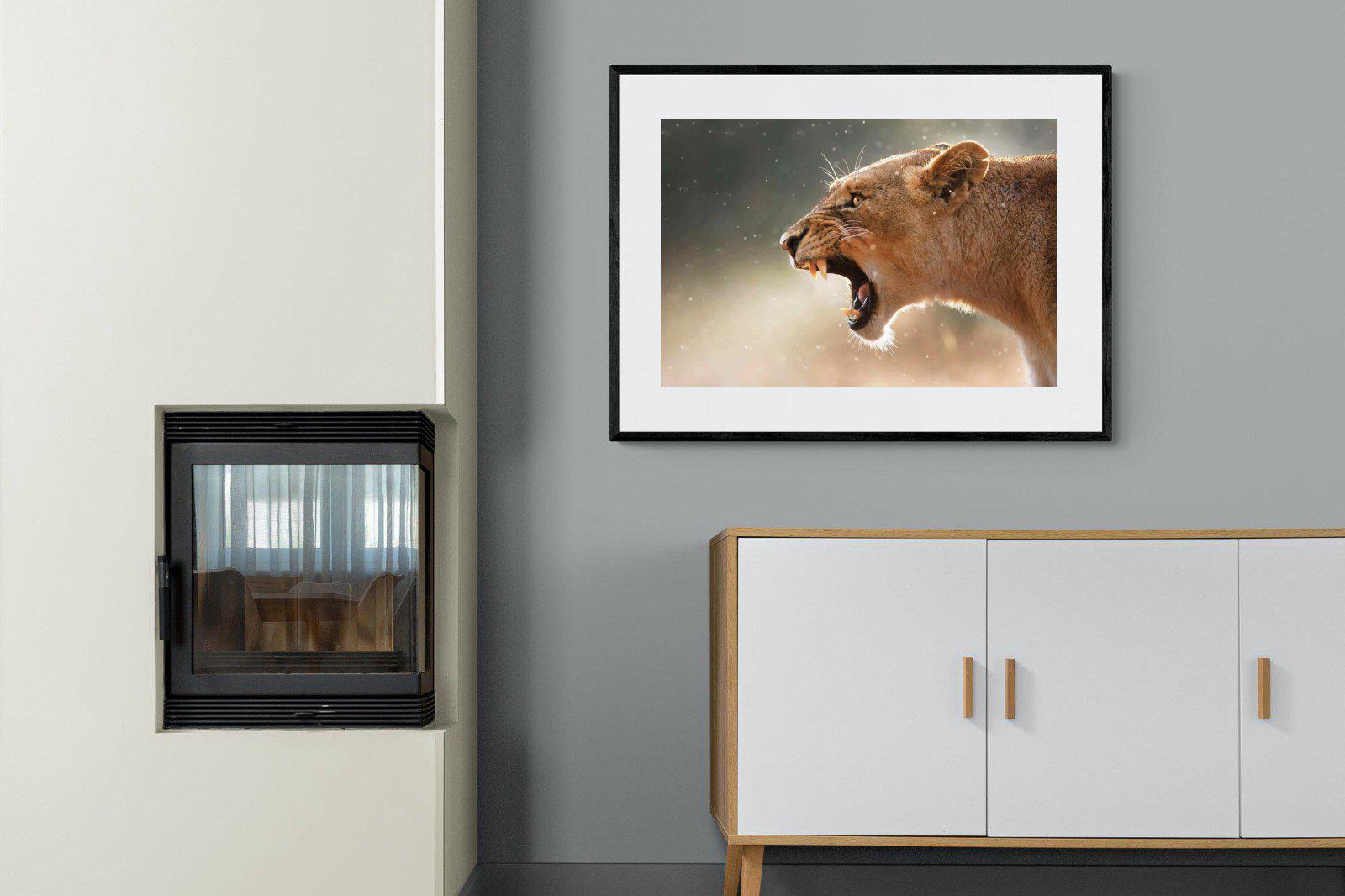 Lioness Roar-Wall_Art-100 x 75cm-Framed Print-Black-Pixalot