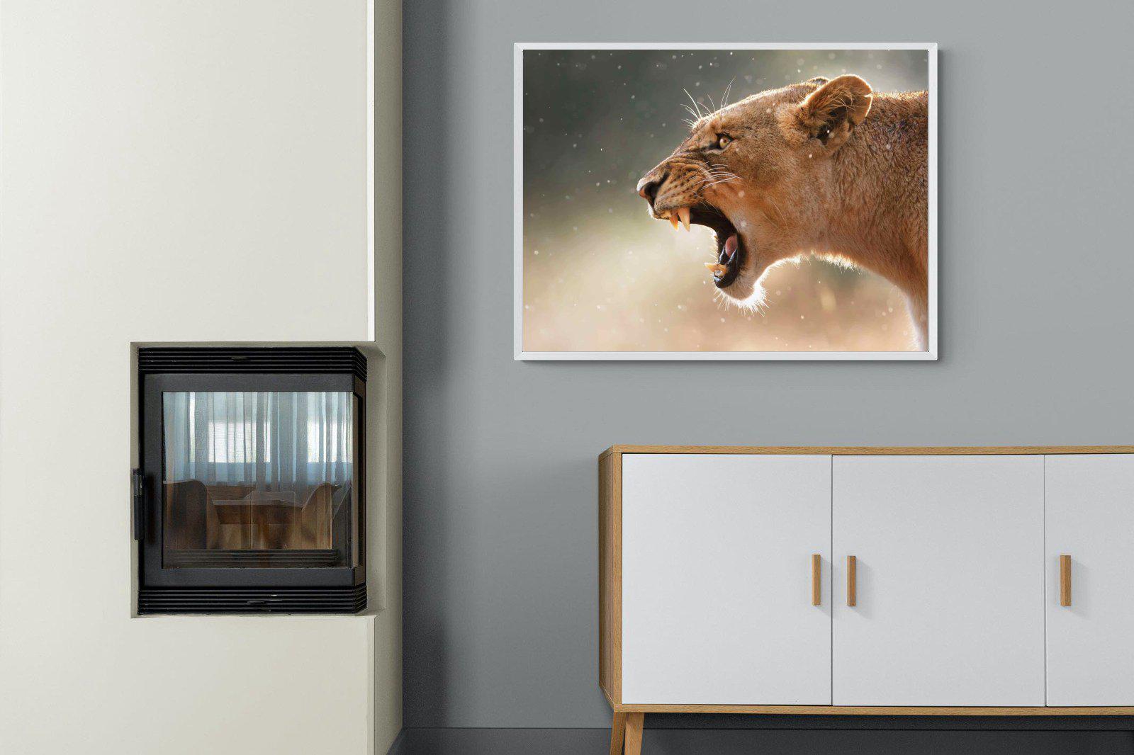 Lioness Roar-Wall_Art-100 x 75cm-Mounted Canvas-White-Pixalot