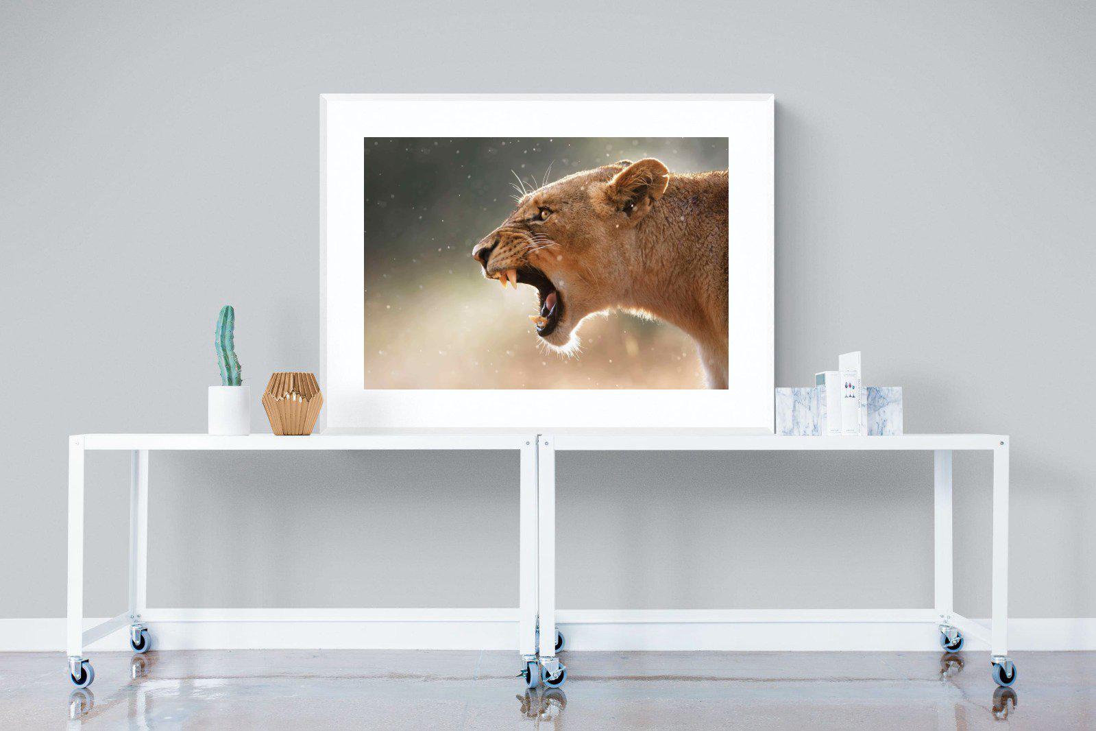 Lioness Roar-Wall_Art-120 x 90cm-Framed Print-White-Pixalot