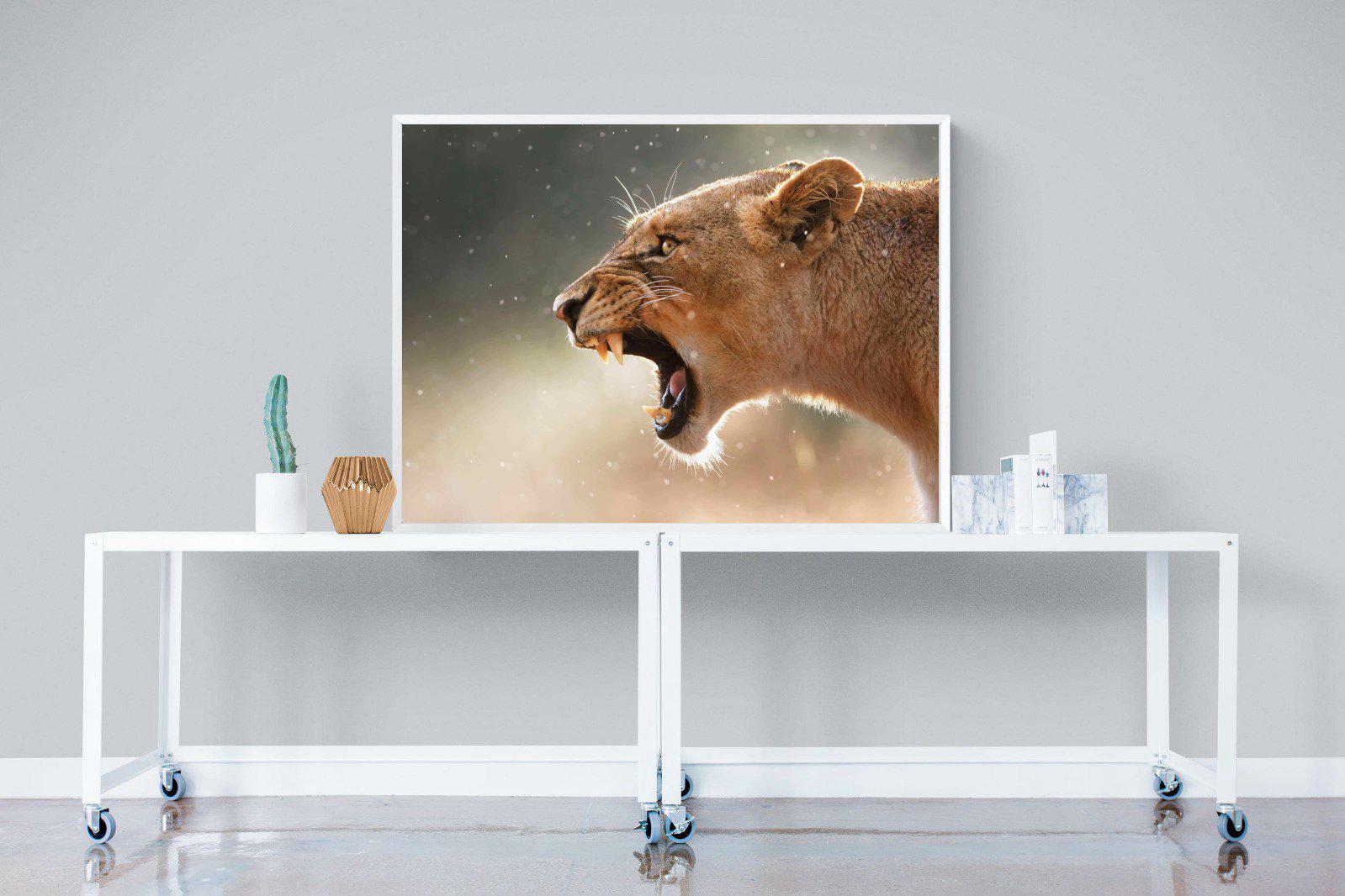 Lioness Roar-Wall_Art-120 x 90cm-Mounted Canvas-White-Pixalot
