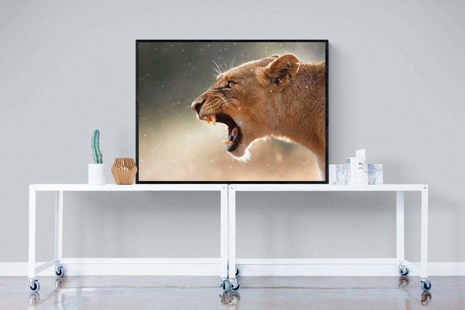 Lioness Roar-Wall_Art-120 x 90cm-Mounted Canvas-Black-Pixalot
