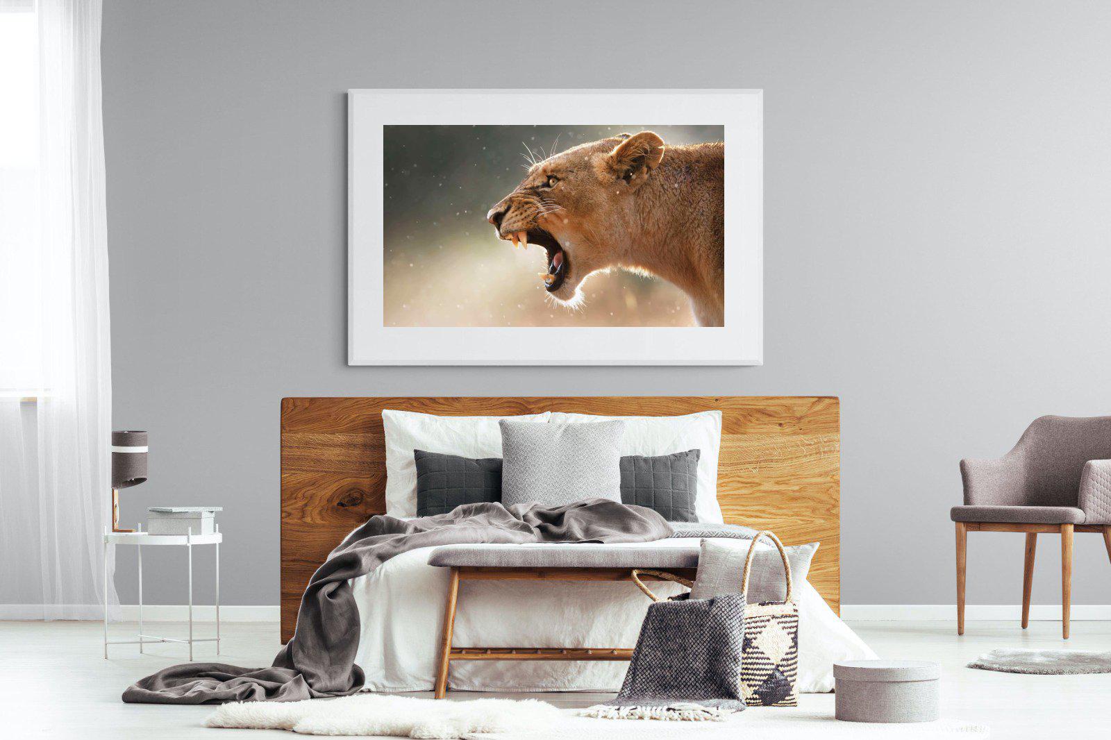 Lioness Roar-Wall_Art-150 x 100cm-Framed Print-White-Pixalot