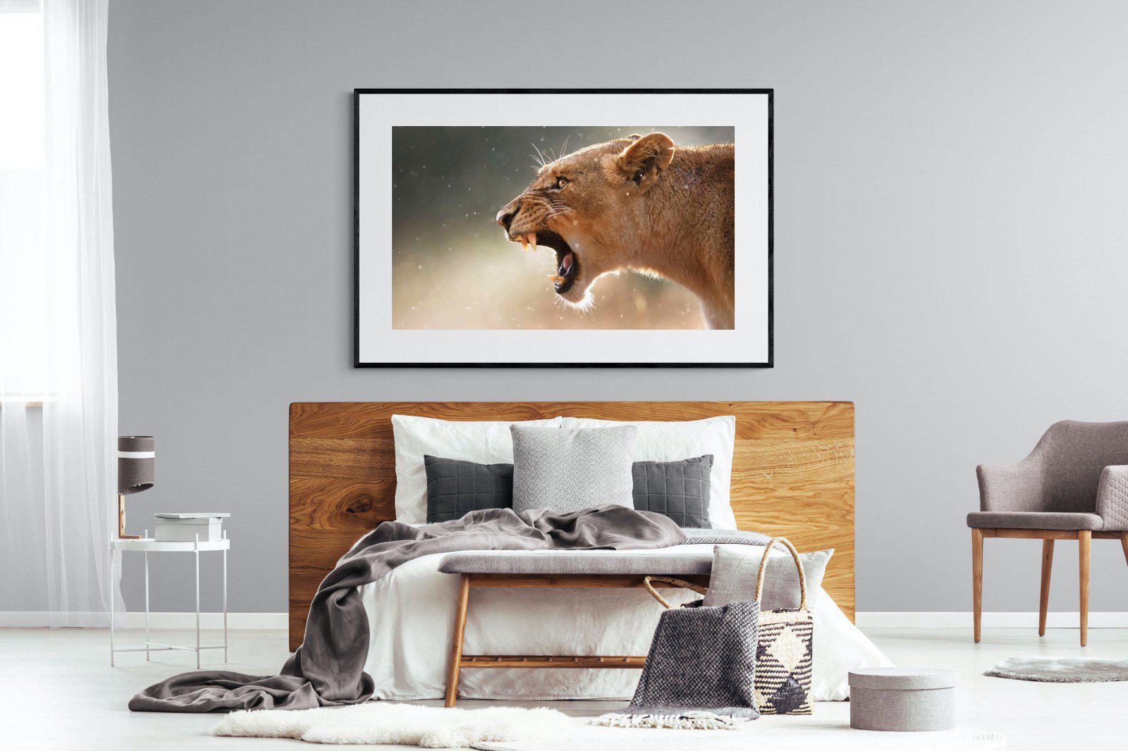 Lioness Roar-Wall_Art-150 x 100cm-Framed Print-Black-Pixalot