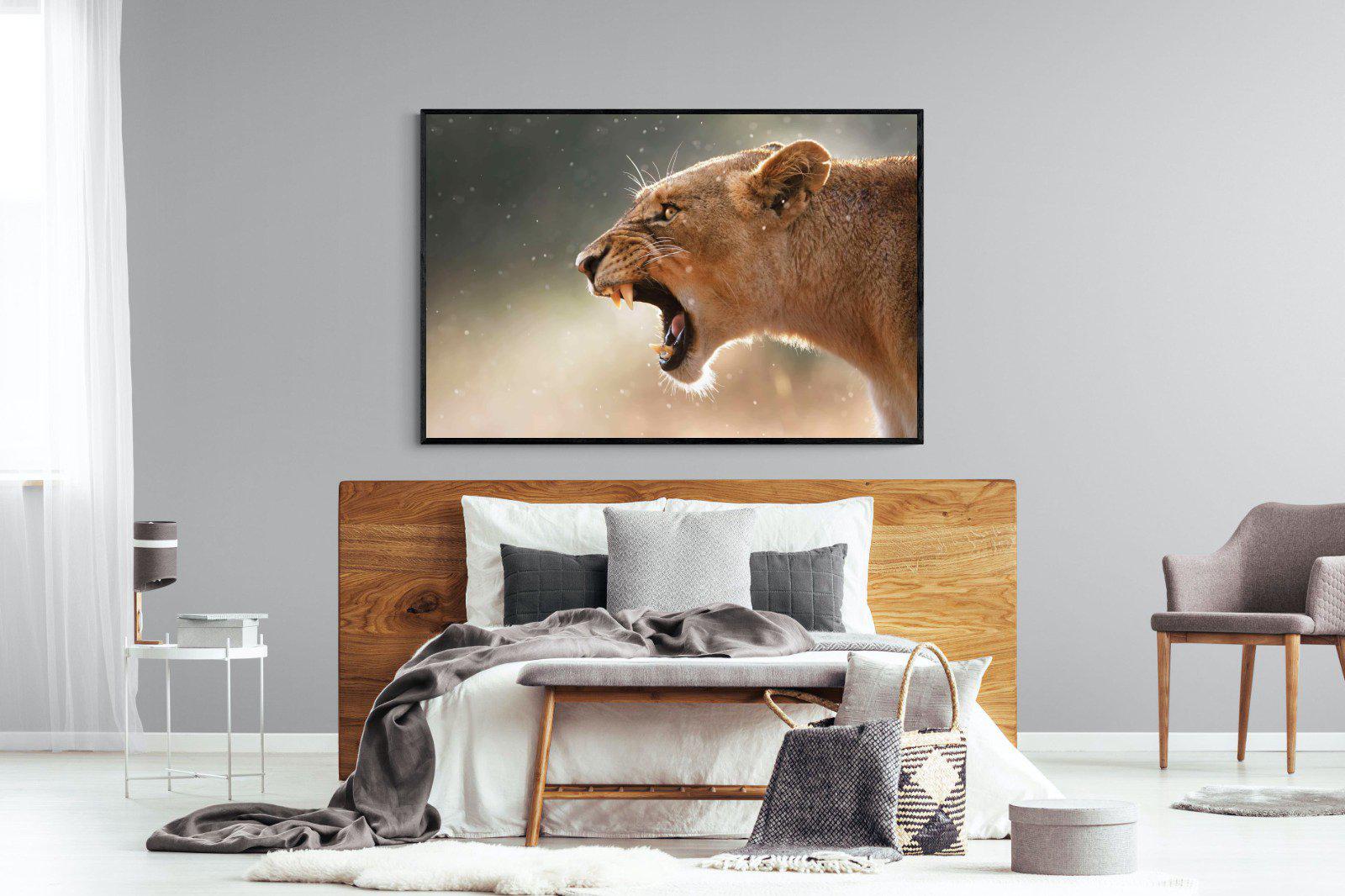Lioness Roar-Wall_Art-150 x 100cm-Mounted Canvas-Black-Pixalot