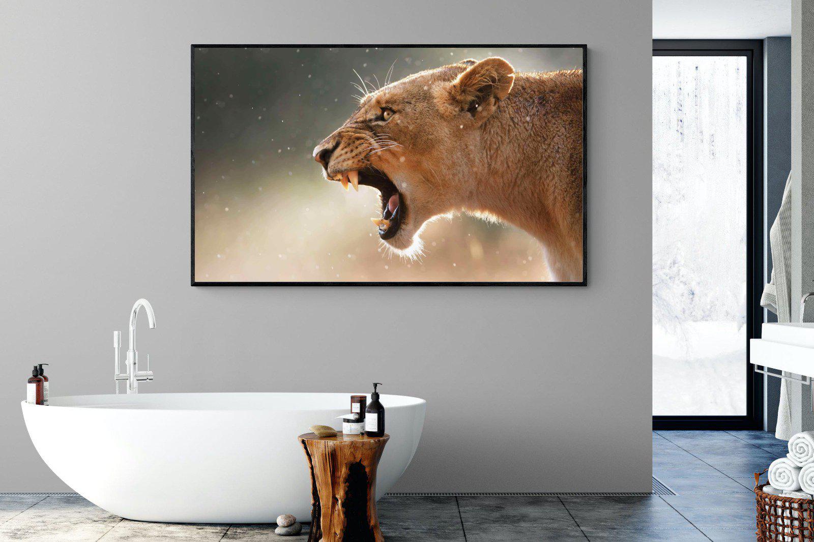 Lioness Roar-Wall_Art-180 x 110cm-Mounted Canvas-Black-Pixalot