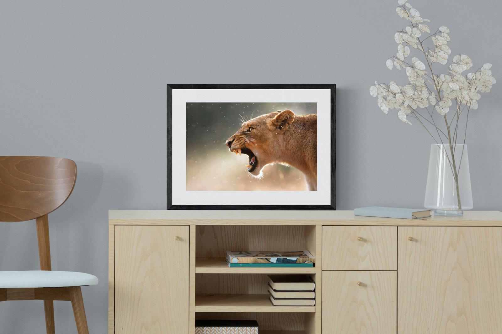 Lioness Roar-Wall_Art-60 x 45cm-Framed Print-Black-Pixalot