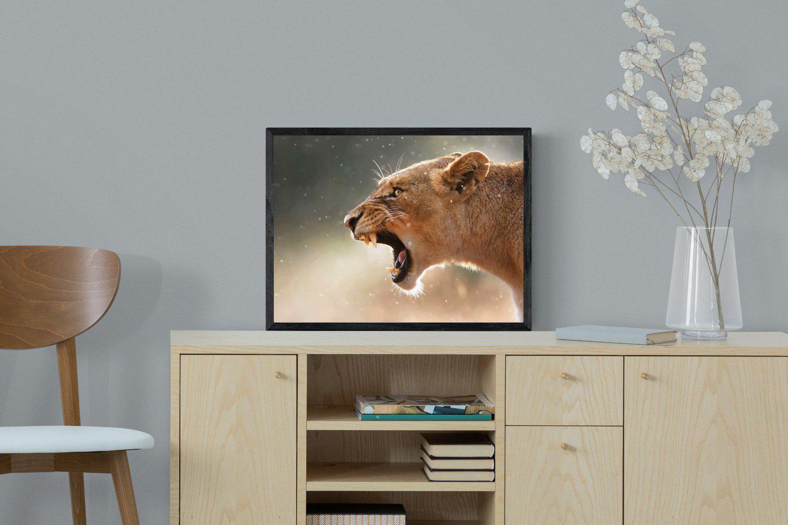 Lioness Roar-Wall_Art-60 x 45cm-Mounted Canvas-Black-Pixalot