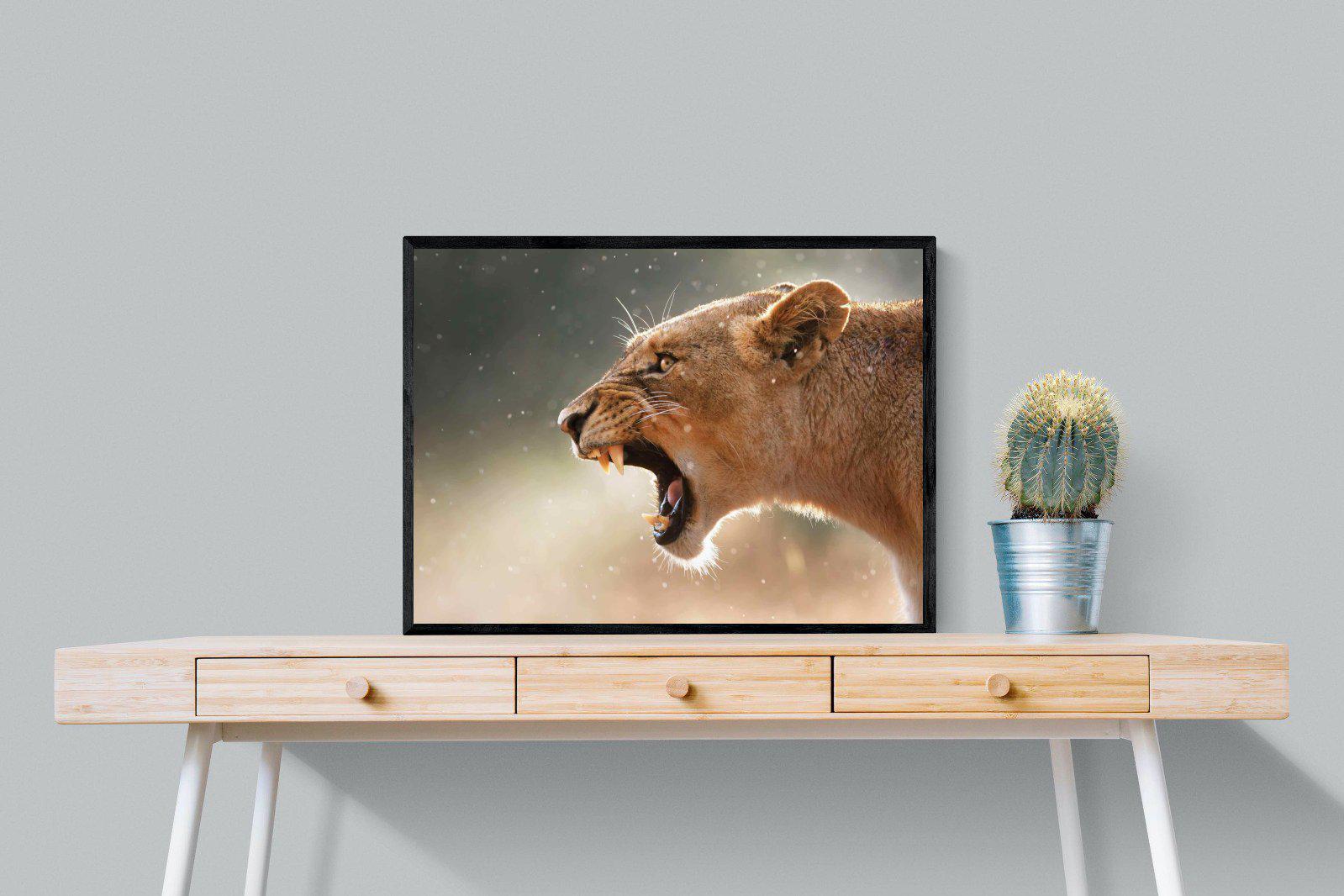 Lioness Roar-Wall_Art-80 x 60cm-Mounted Canvas-Black-Pixalot