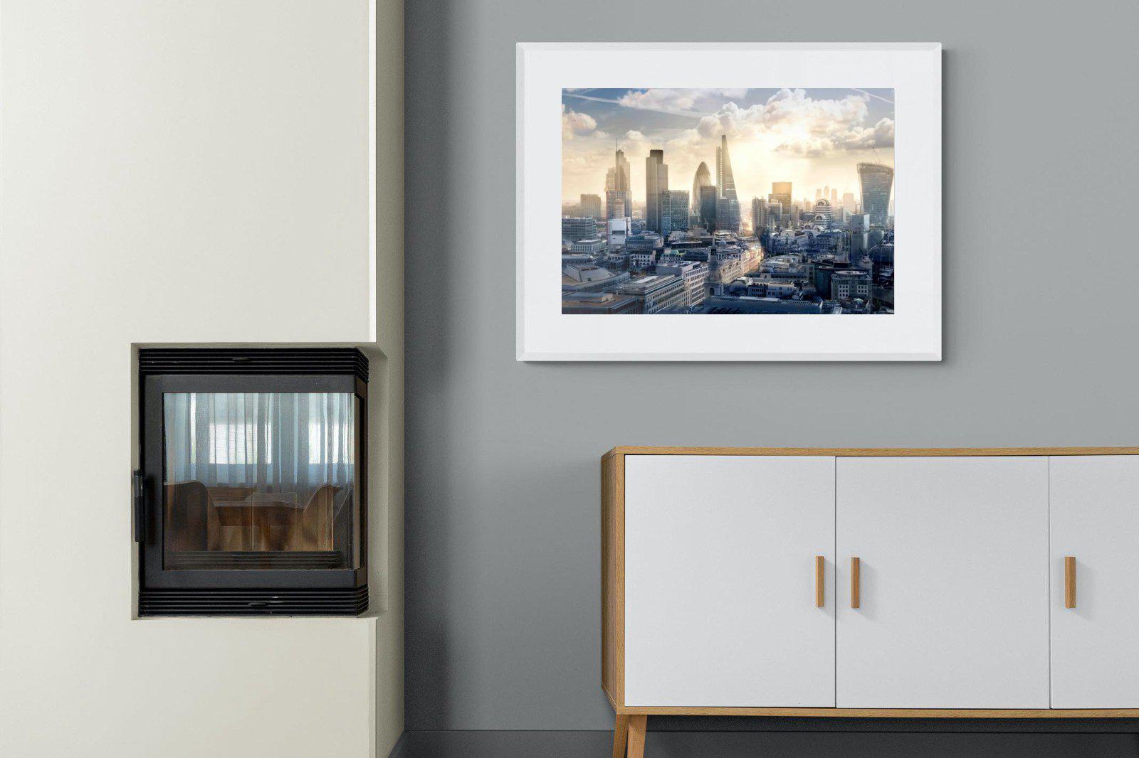 London Dawn-Wall_Art-100 x 75cm-Framed Print-White-Pixalot