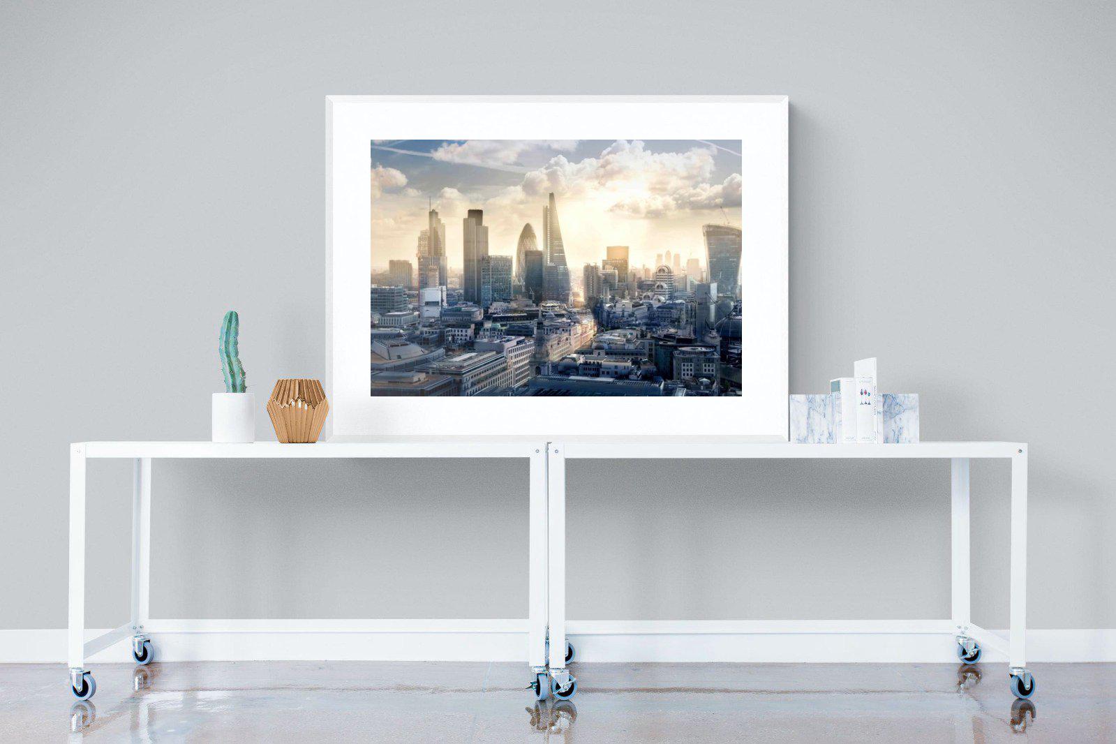 London Dawn-Wall_Art-120 x 90cm-Framed Print-White-Pixalot