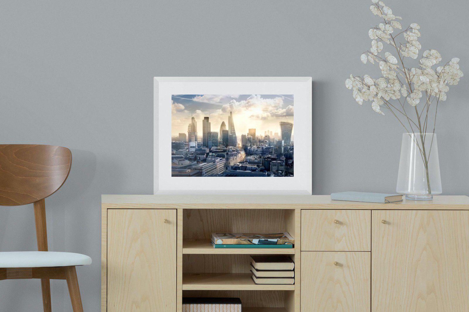London Dawn-Wall_Art-60 x 45cm-Framed Print-White-Pixalot