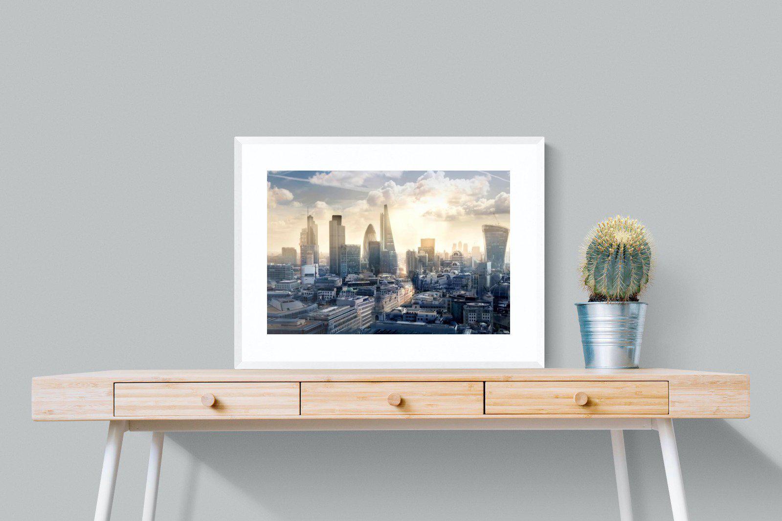 London Dawn-Wall_Art-80 x 60cm-Framed Print-White-Pixalot