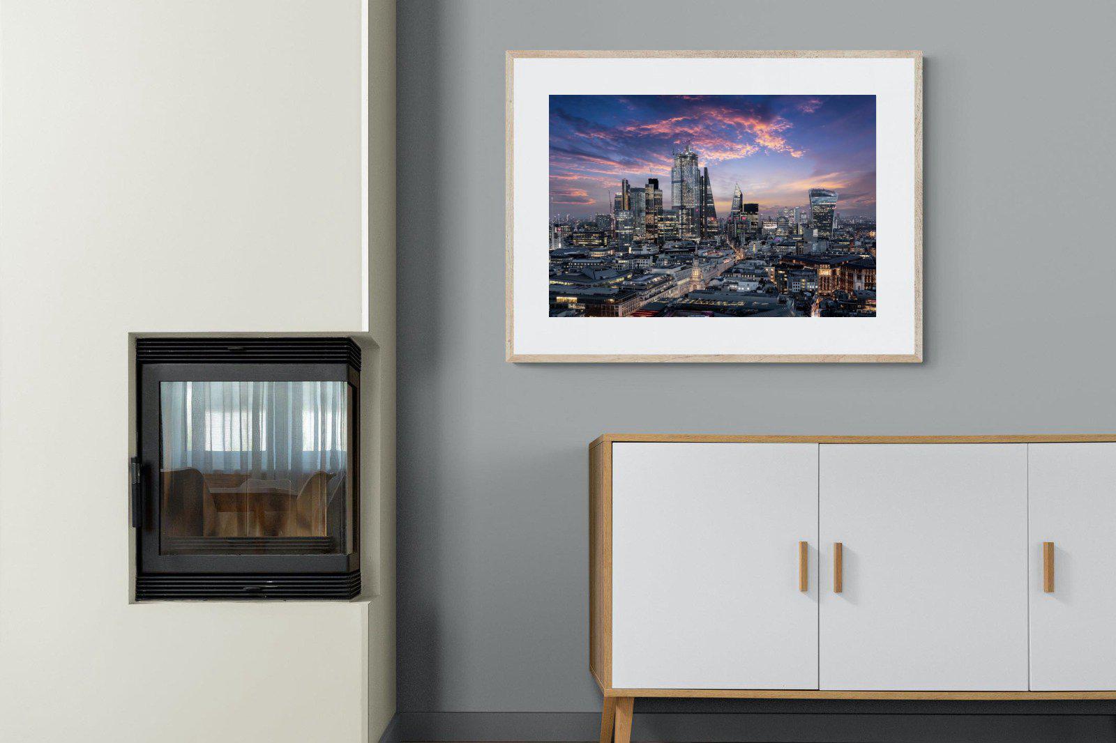 London Dusk-Wall_Art-100 x 75cm-Framed Print-Wood-Pixalot