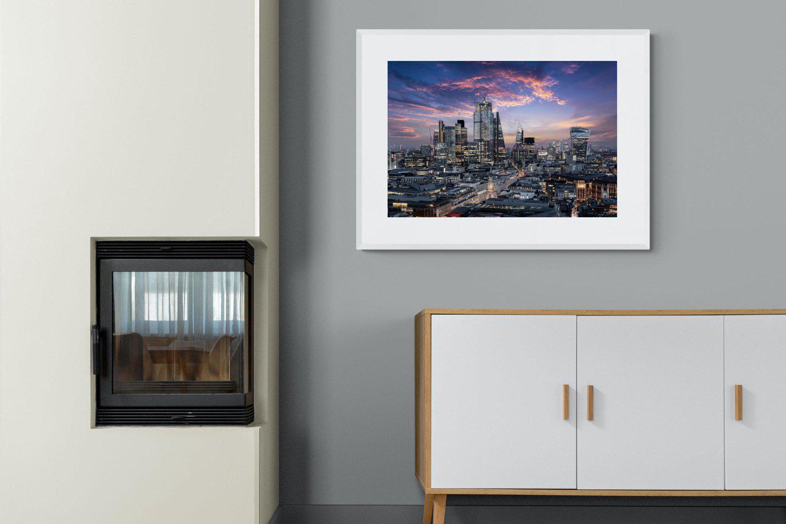 London Dusk-Wall_Art-100 x 75cm-Framed Print-White-Pixalot