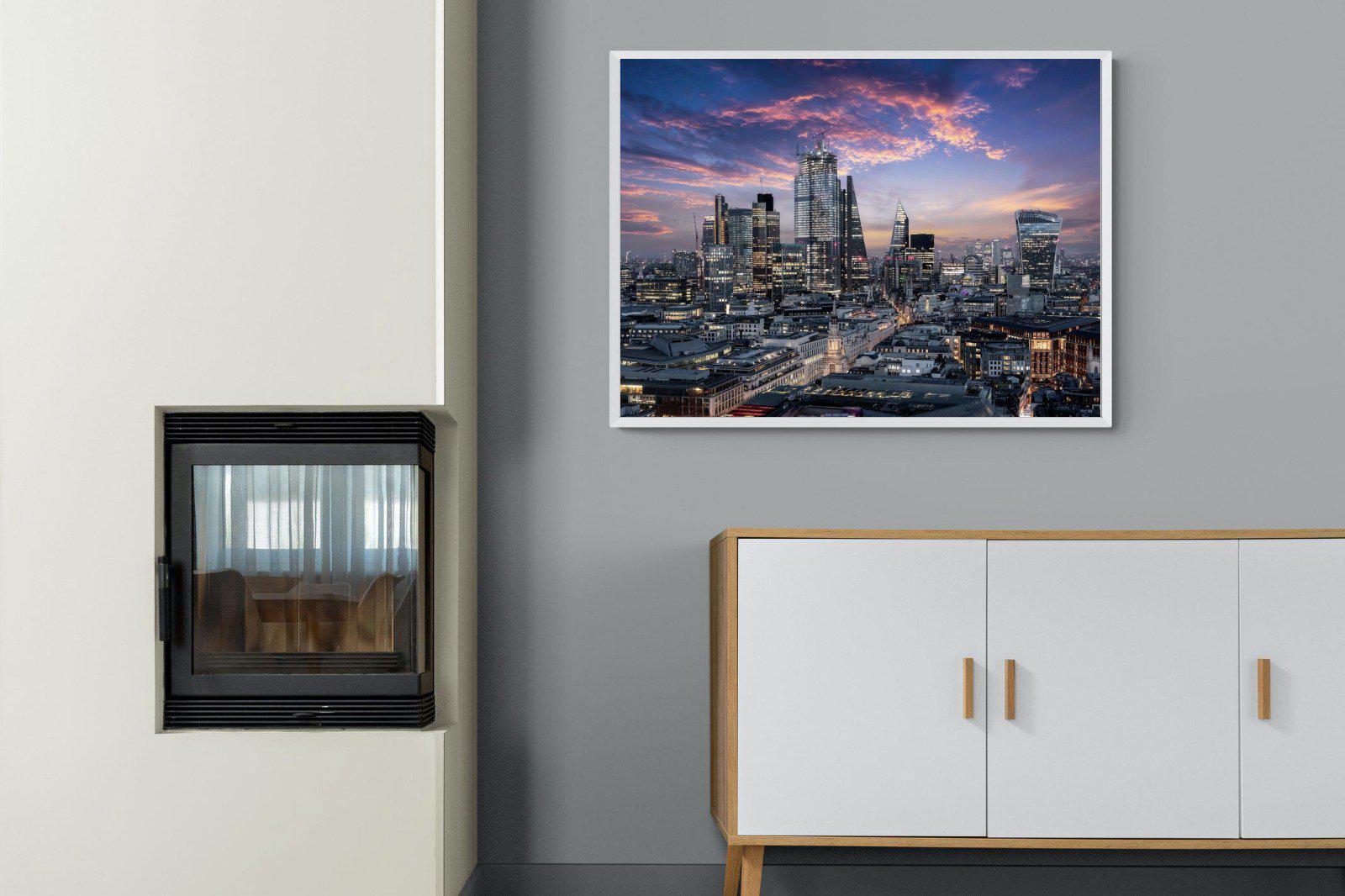 London Dusk-Wall_Art-100 x 75cm-Mounted Canvas-White-Pixalot