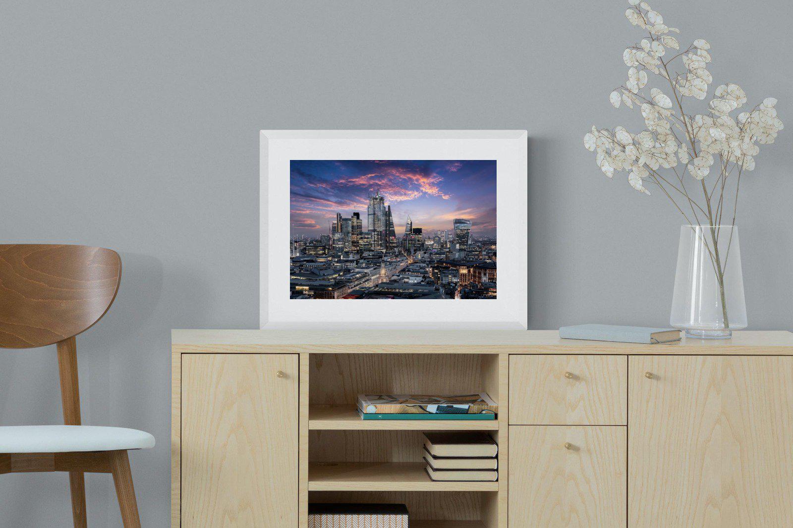 London Dusk-Wall_Art-60 x 45cm-Framed Print-White-Pixalot