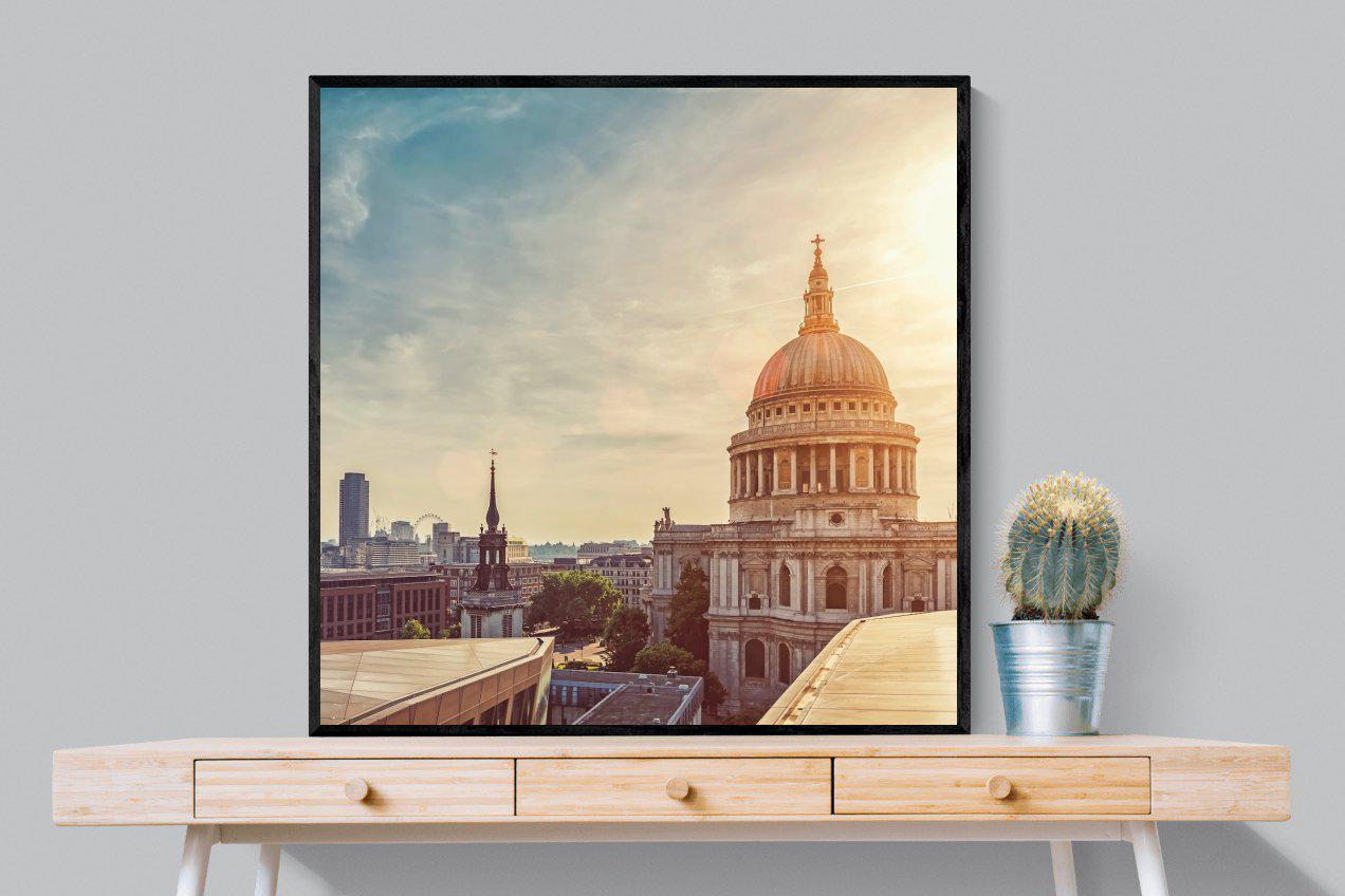 London's Cathedral-Wall_Art-100 x 100cm-Mounted Canvas-Black-Pixalot