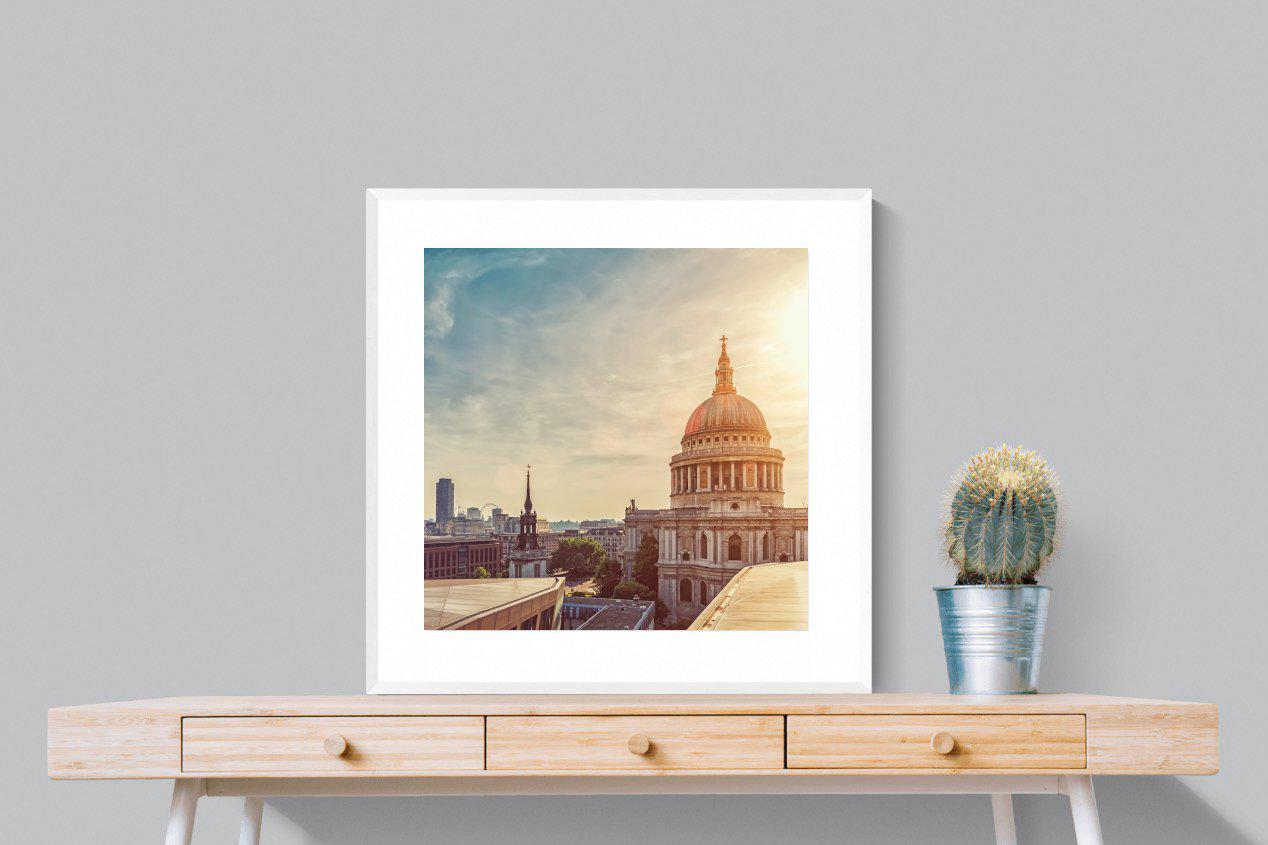 London's Cathedral-Wall_Art-80 x 80cm-Framed Print-White-Pixalot