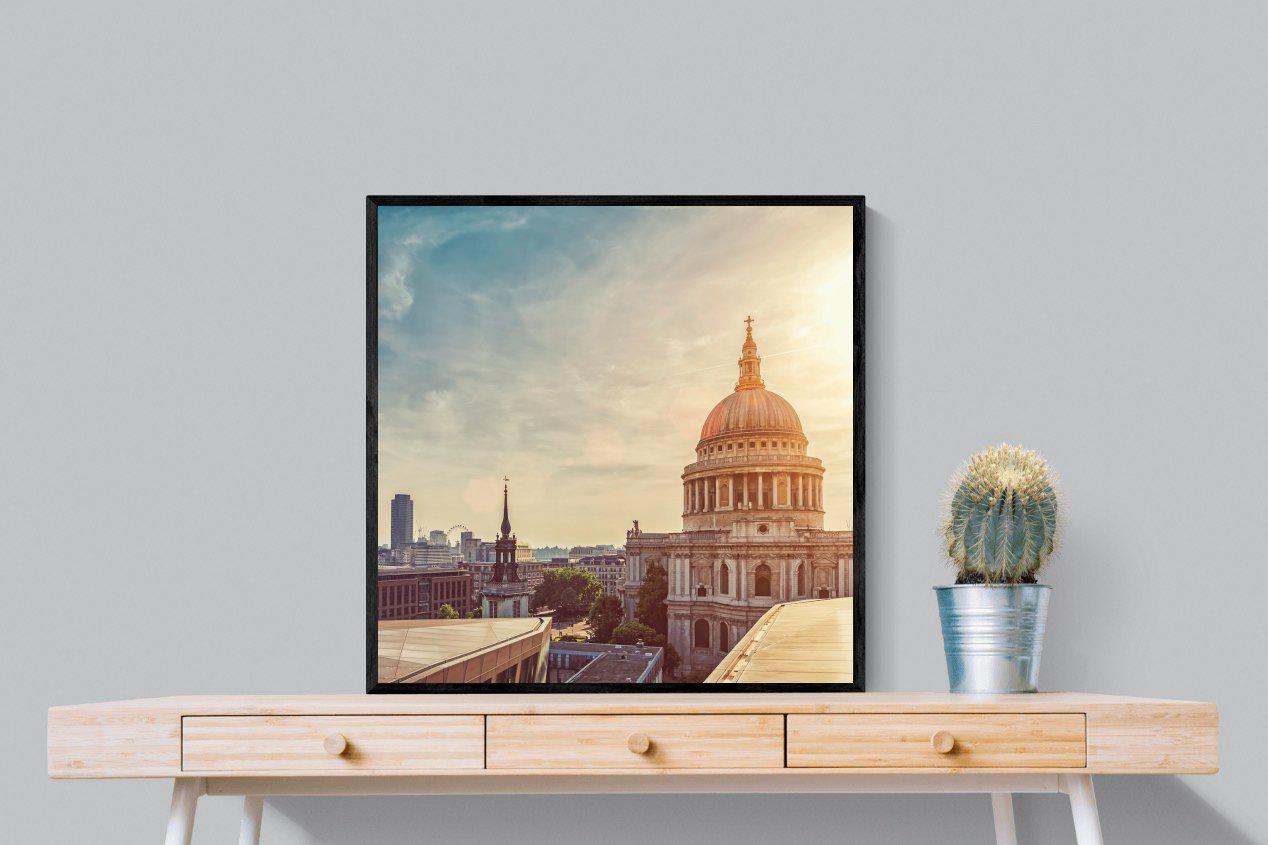 London's Cathedral-Wall_Art-80 x 80cm-Mounted Canvas-Black-Pixalot