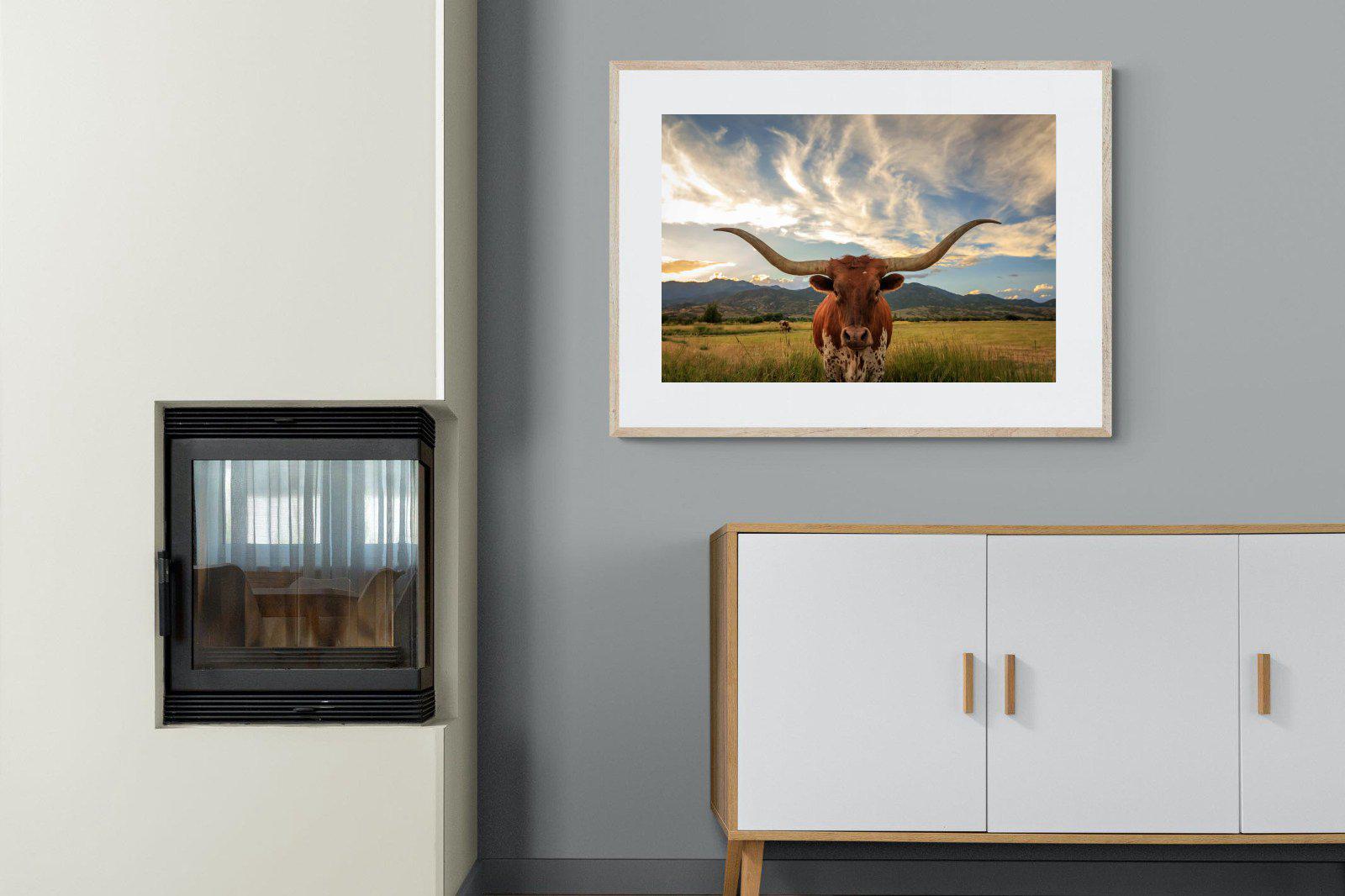 Long Horn-Wall_Art-100 x 75cm-Framed Print-Wood-Pixalot