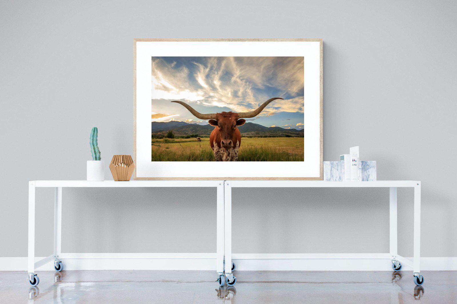 Long Horn-Wall_Art-120 x 90cm-Framed Print-Wood-Pixalot
