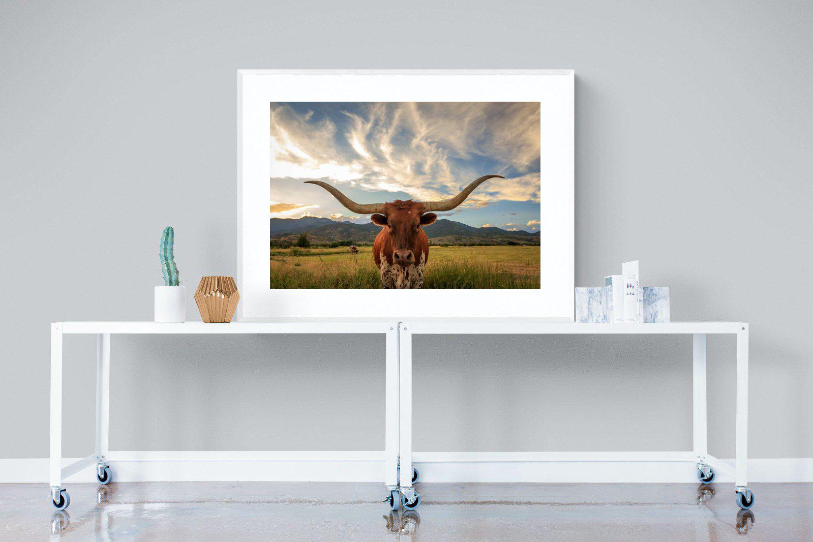 Long Horn-Wall_Art-120 x 90cm-Framed Print-White-Pixalot