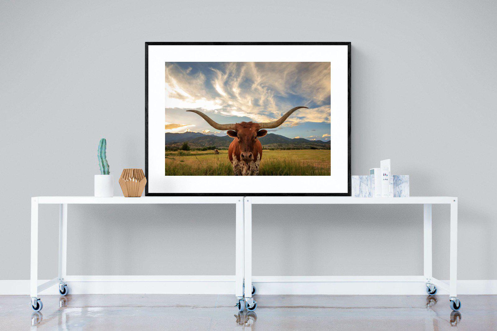 Long Horn-Wall_Art-120 x 90cm-Framed Print-Black-Pixalot