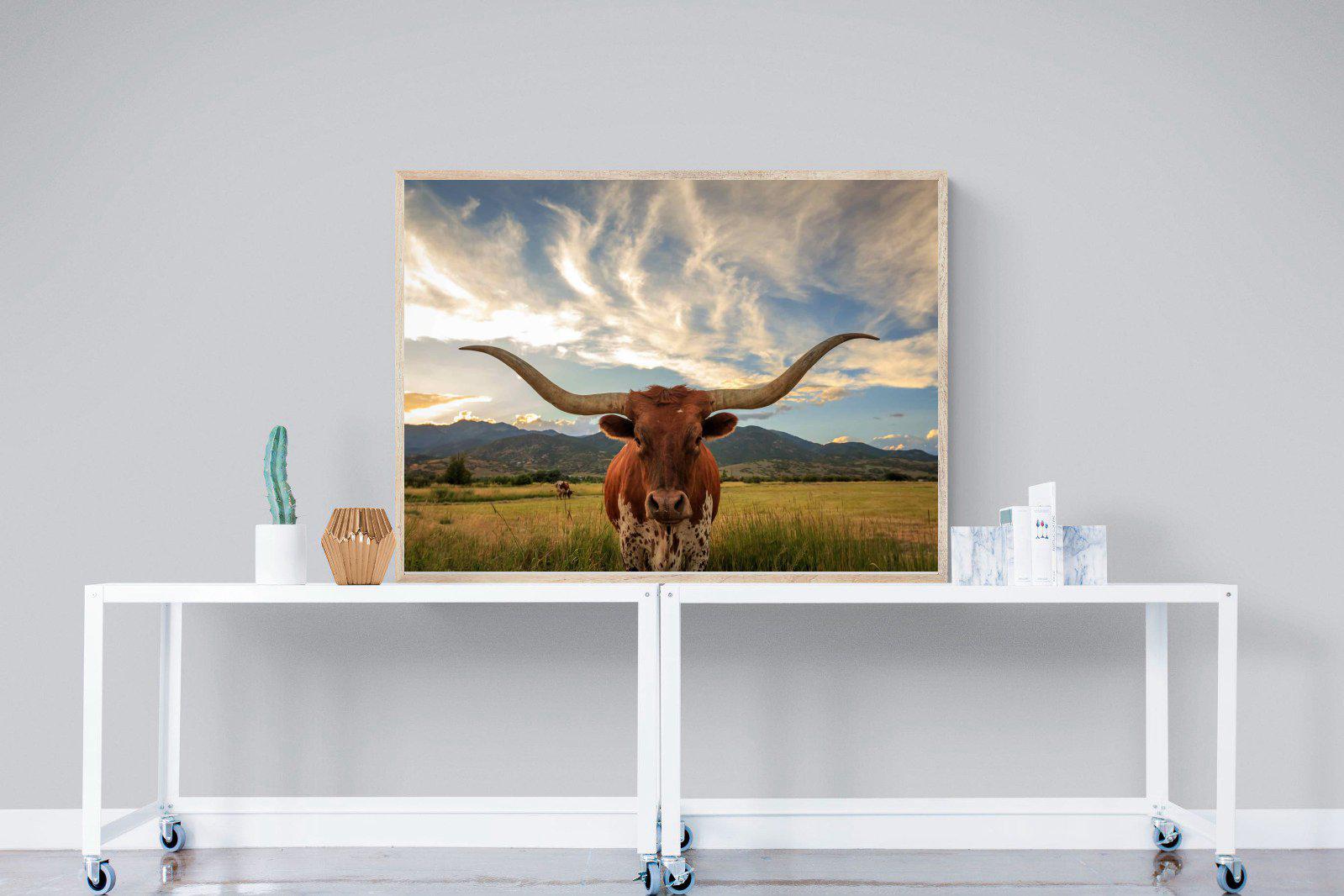 Long Horn-Wall_Art-120 x 90cm-Mounted Canvas-Wood-Pixalot