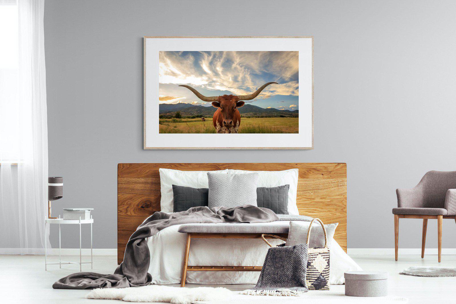 Long Horn-Wall_Art-150 x 100cm-Framed Print-Wood-Pixalot