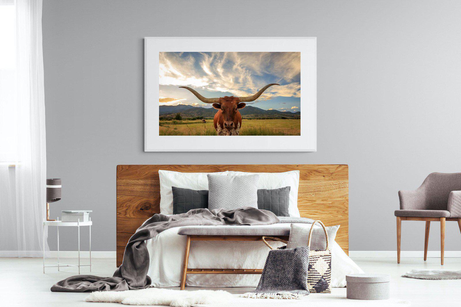 Long Horn-Wall_Art-150 x 100cm-Framed Print-White-Pixalot