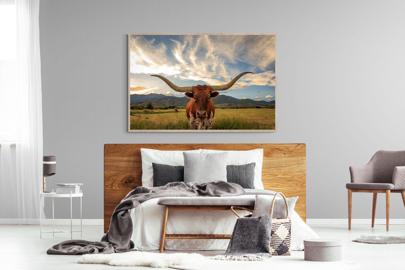 Long Horn-Wall_Art-150 x 100cm-Mounted Canvas-Wood-Pixalot