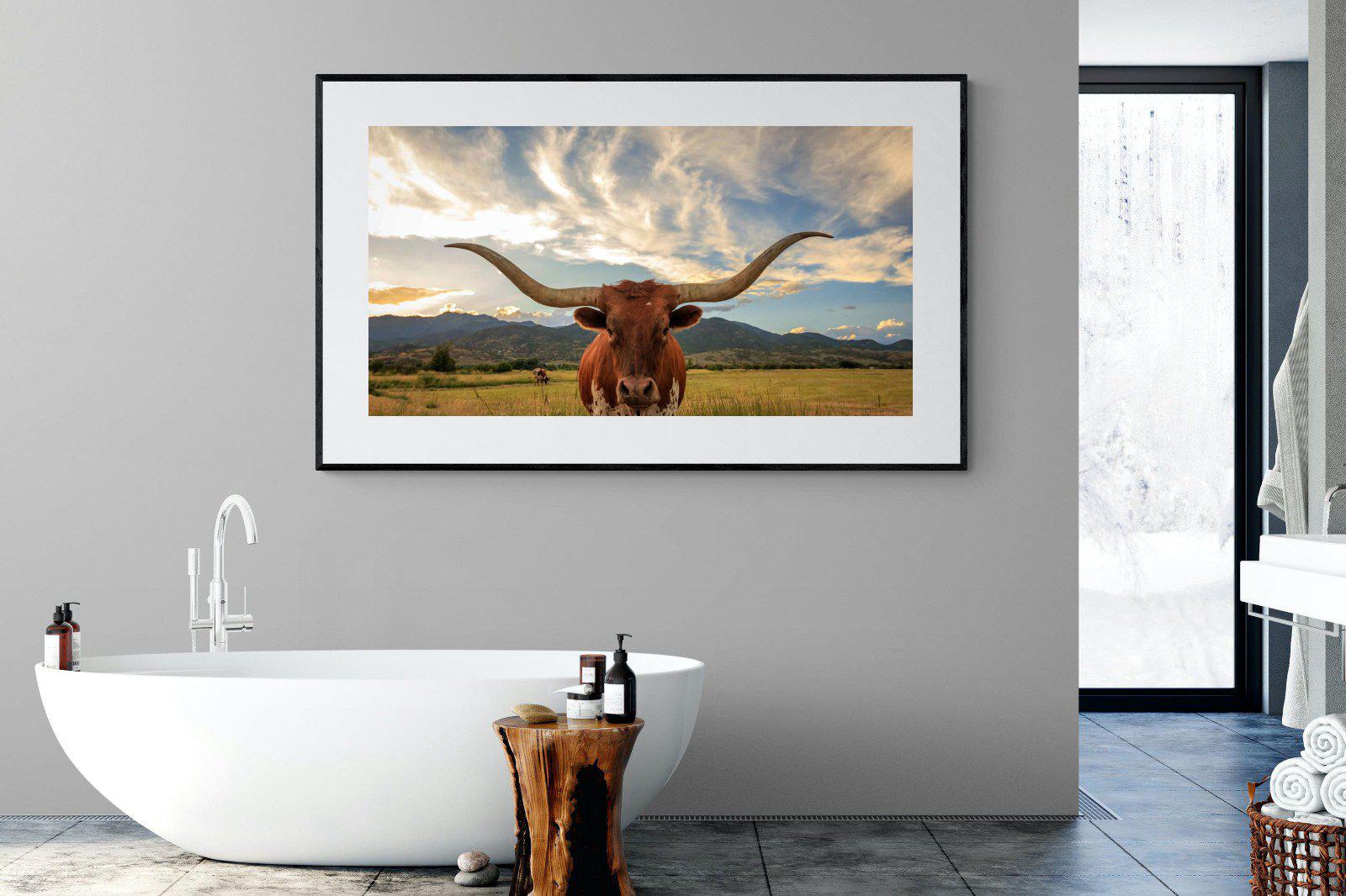 Long Horn-Wall_Art-180 x 110cm-Framed Print-Black-Pixalot
