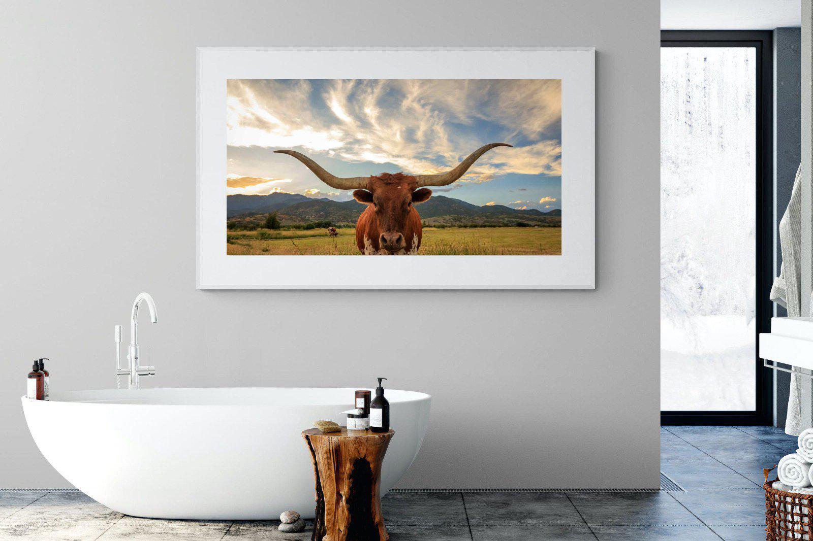 Long Horn-Wall_Art-180 x 110cm-Framed Print-White-Pixalot