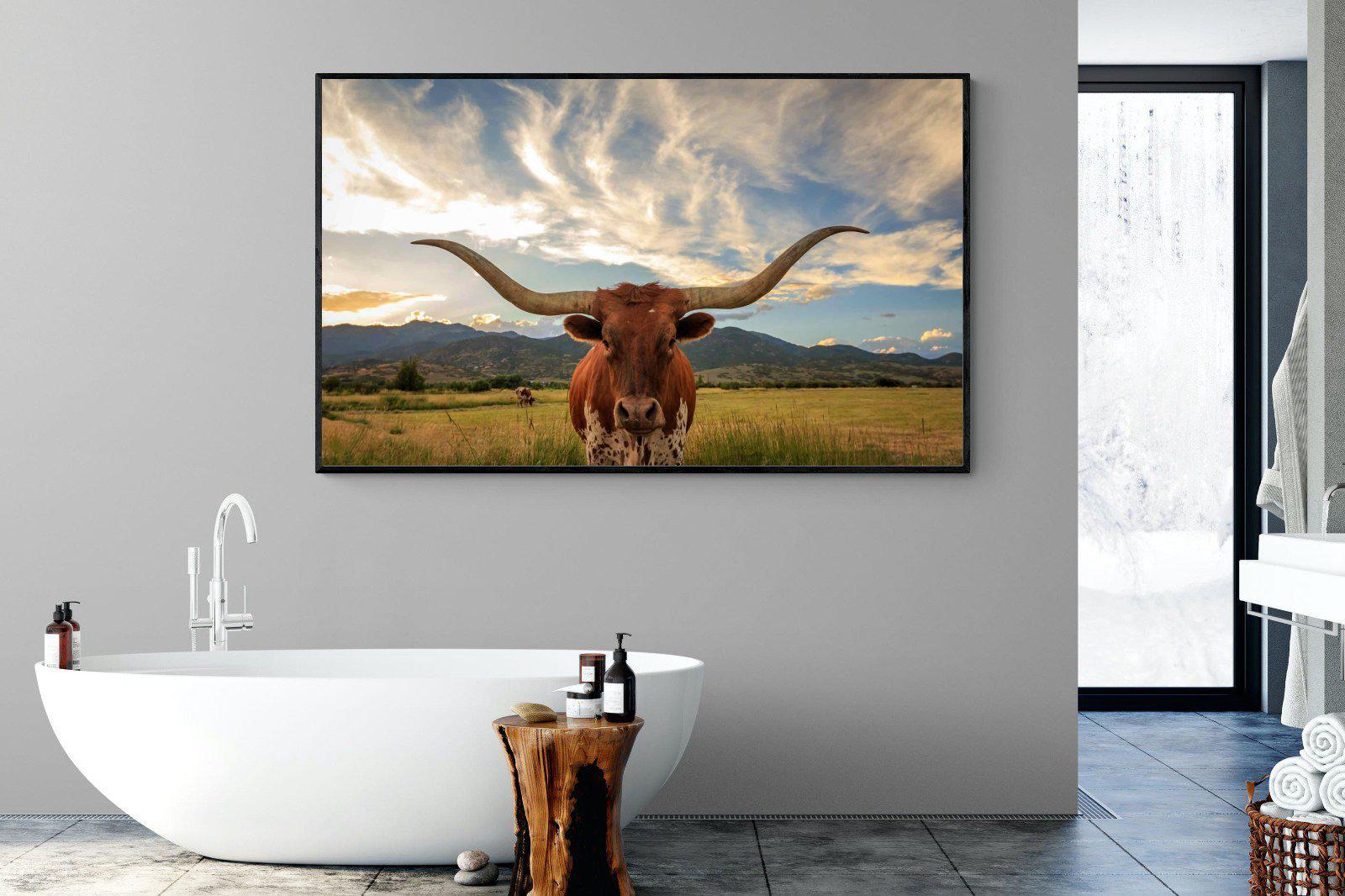 Long Horn-Wall_Art-180 x 110cm-Mounted Canvas-Black-Pixalot