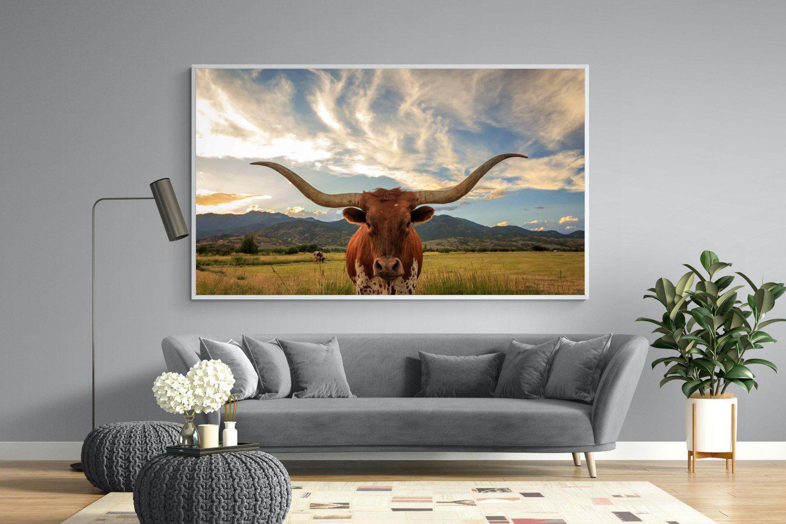 Long Horn-Wall_Art-220 x 130cm-Mounted Canvas-White-Pixalot