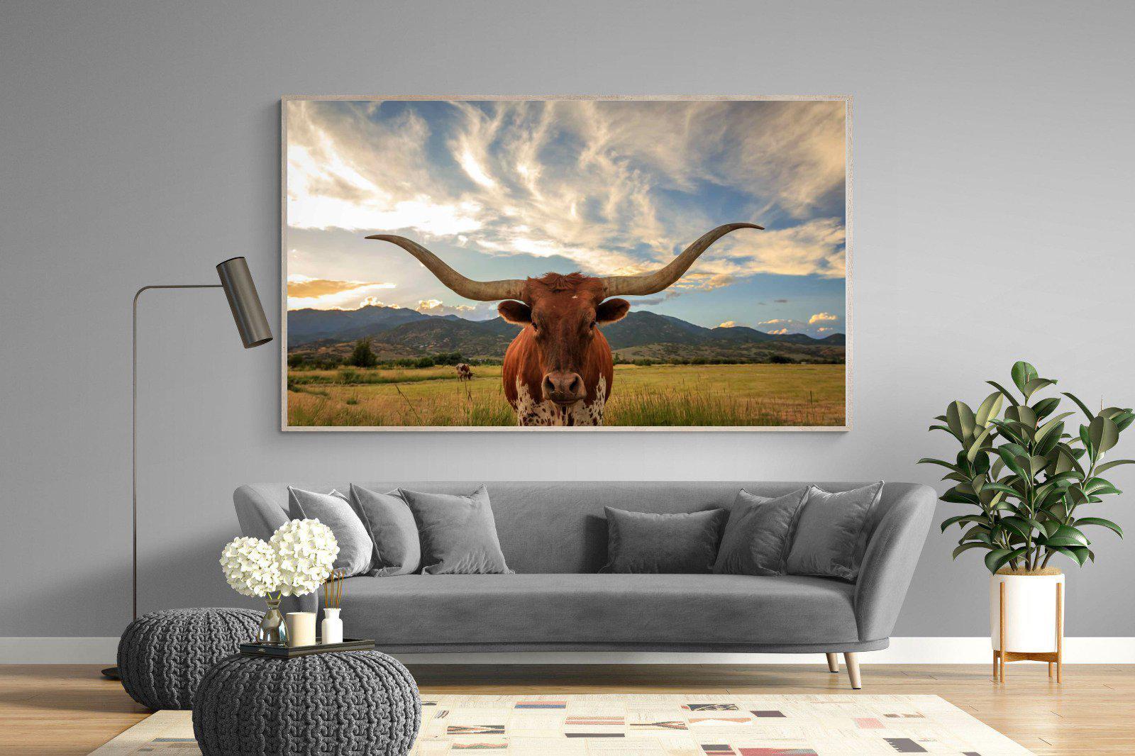 Long Horn-Wall_Art-220 x 130cm-Mounted Canvas-Wood-Pixalot